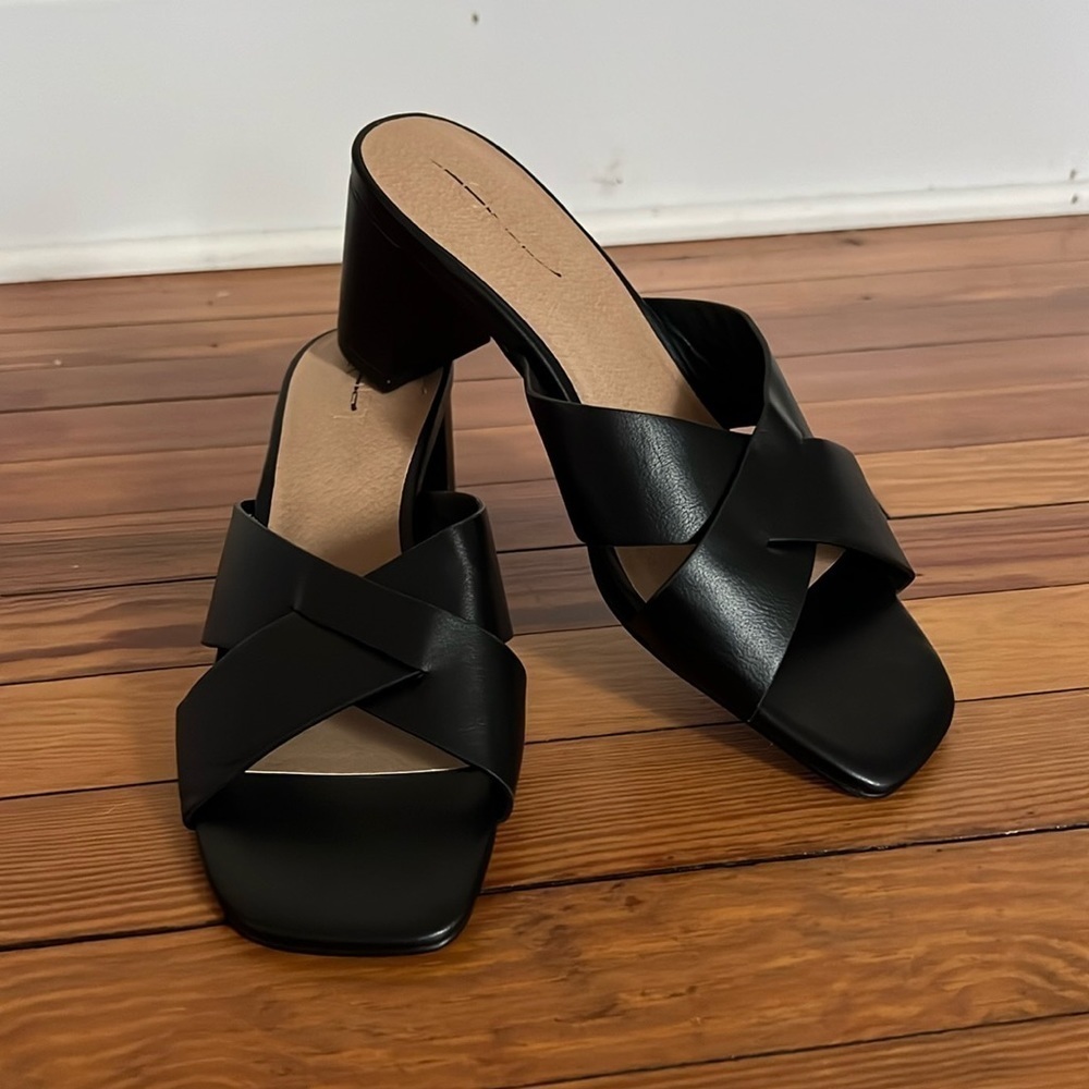 LOFT Black Crisscross Block Heel Mules